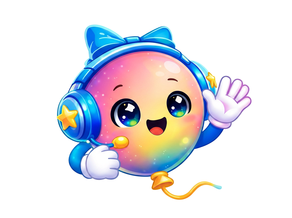 Buddy, the BuddyPop rainbow balloon mascot